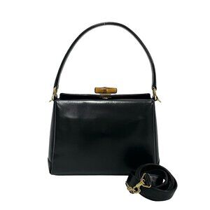 GUCCI Authentic Vintage Black Leather Bamboo Shoulder Bag